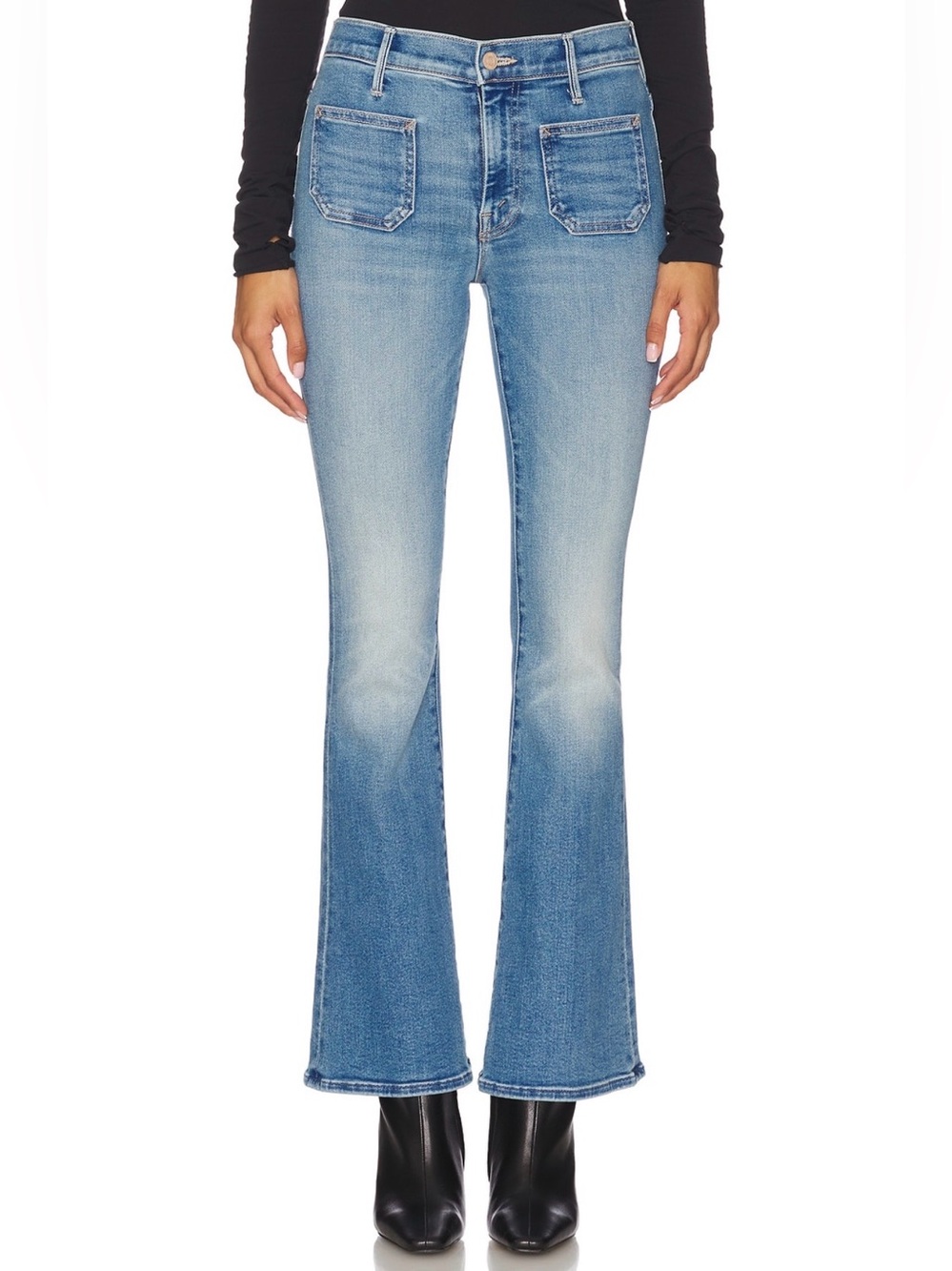 MOTHER The Patch Pocket Weekender Jeans Poppin Wheelies Blue Flare Size 30